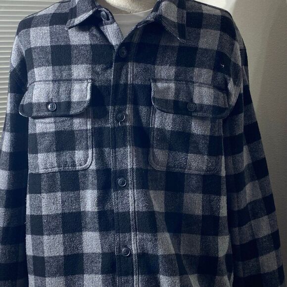 Jachs New York Shirt Jacket, Black/Grey Checkered Size XXL Wool Blend - Picture 2 of 9